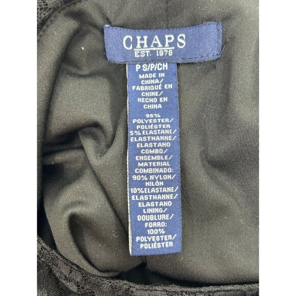 Chaps Black Lace- Trimmed Mini Dress S Petite Sheath Long Sleeve Cocktail Party - Picture 8 of 13